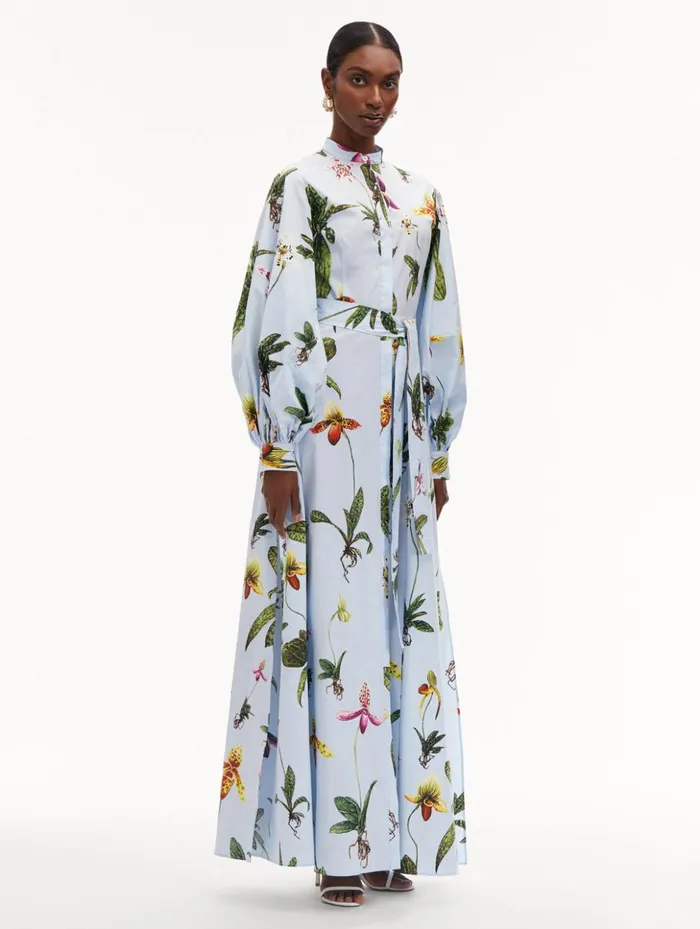 Women Dresses Oscar De La Renta Orchid Cotton Poplin Caftan Light Blue Multi Women Dresses Oscar De La Renta Orchid Cotton Poplin Caftan Light Blue Multi