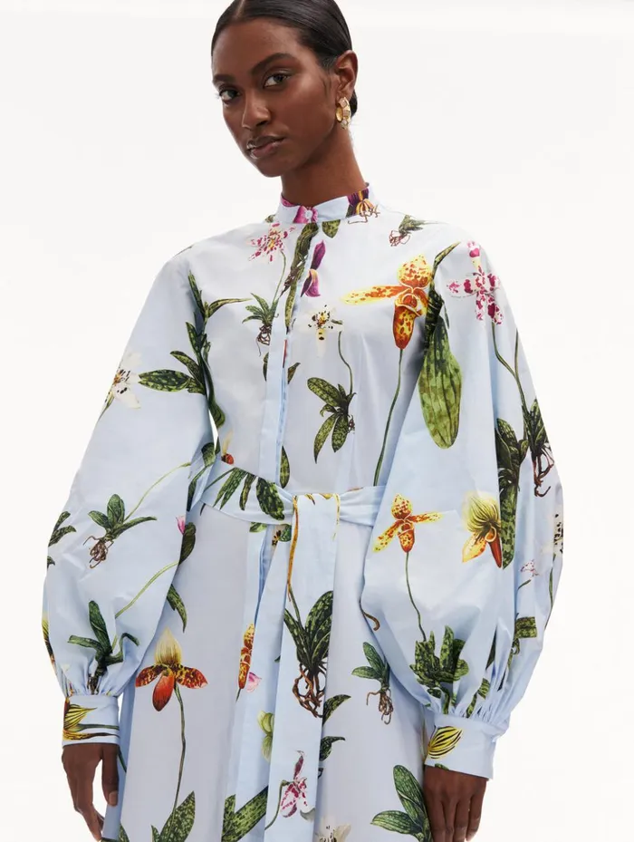 Women Dresses Oscar De La Renta Orchid Cotton Poplin Caftan Light Blue Multi Women Dresses Oscar De La Renta Orchid Cotton Poplin Caftan Light Blue Multi