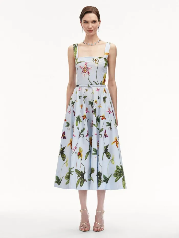 Women Dresses Oscar De La Renta Orchid Cotton Poplin Tank Dress Light Blue Multi Women Dresses Oscar De La Renta Orchid Cotton Poplin Tank Dress Light Blue Multi
