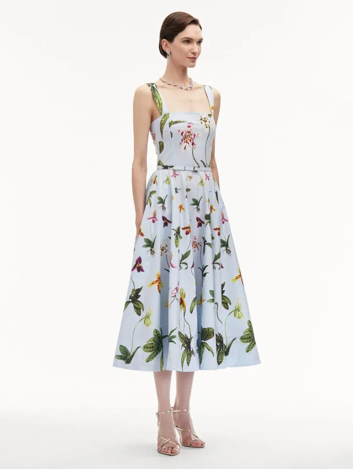 Women Dresses Oscar De La Renta Orchid Cotton Poplin Tank Dress Light Blue Multi Women Dresses Oscar De La Renta Orchid Cotton Poplin Tank Dress Light Blue Multi