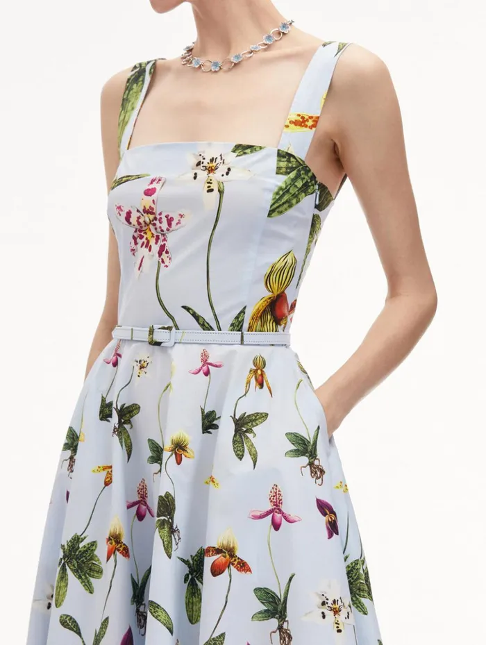 Women Dresses Oscar De La Renta Orchid Cotton Poplin Tank Dress Light Blue Multi Women Dresses Oscar De La Renta Orchid Cotton Poplin Tank Dress Light Blue Multi
