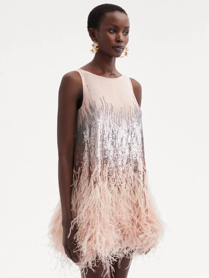 Women Dresses Oscar De La Renta Sequin and Feather Embroidered Dress Blush Women Dresses Oscar De La Renta Sequin and Feather Embroidered Dress Blush
