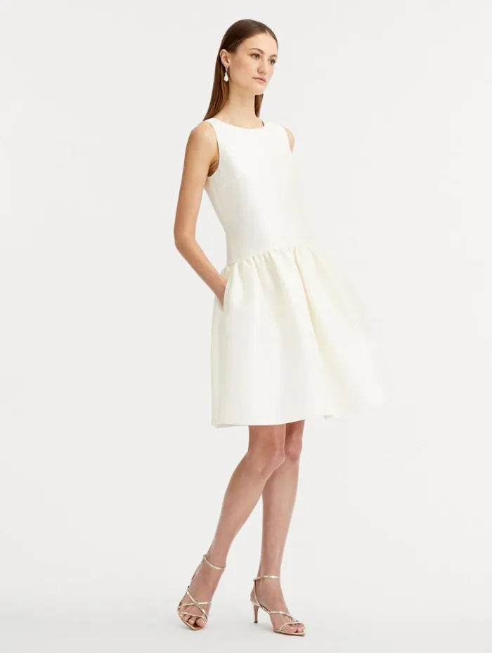 Women Dresses Oscar De La Renta Silk Drop Waist Cocktail Dress Ivory Women Dresses Oscar De La Renta Silk Drop Waist Cocktail Dress Ivory