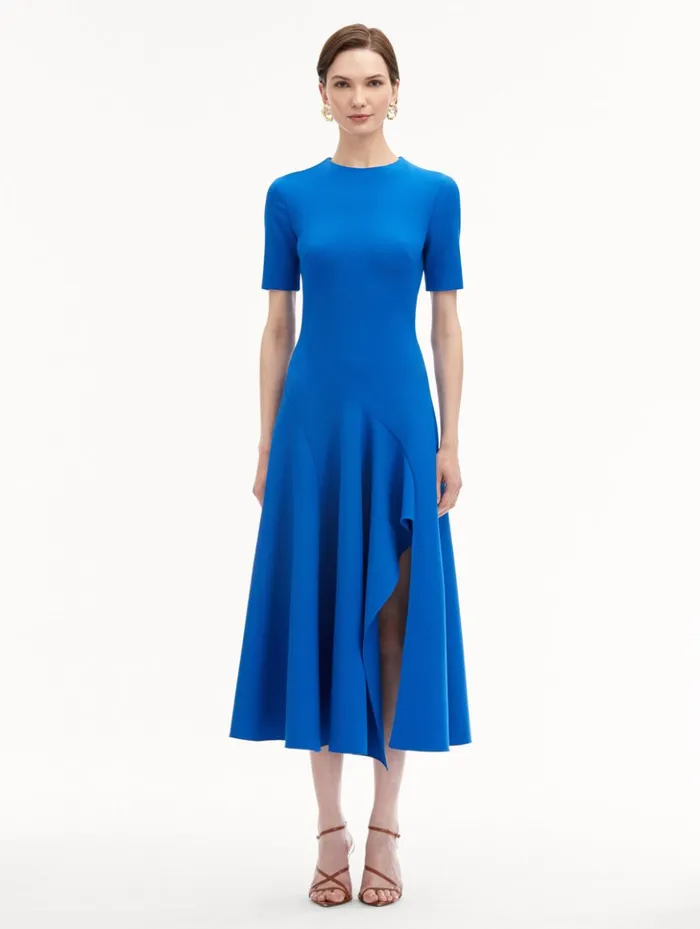 Women Dresses Oscar De La Renta Wave Detail Midi Dress Lapis Women Dresses Oscar De La Renta Wave Detail Midi Dress Lapis
