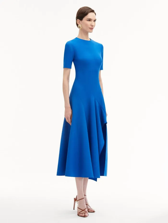 Women Dresses Oscar De La Renta Wave Detail Midi Dress Lapis Women Dresses Oscar De La Renta Wave Detail Midi Dress Lapis