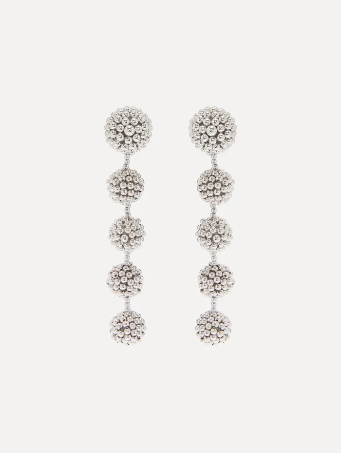 Women Earrings Oscar De La Renta Beaded Sphere ClipOn Earrings Silver
