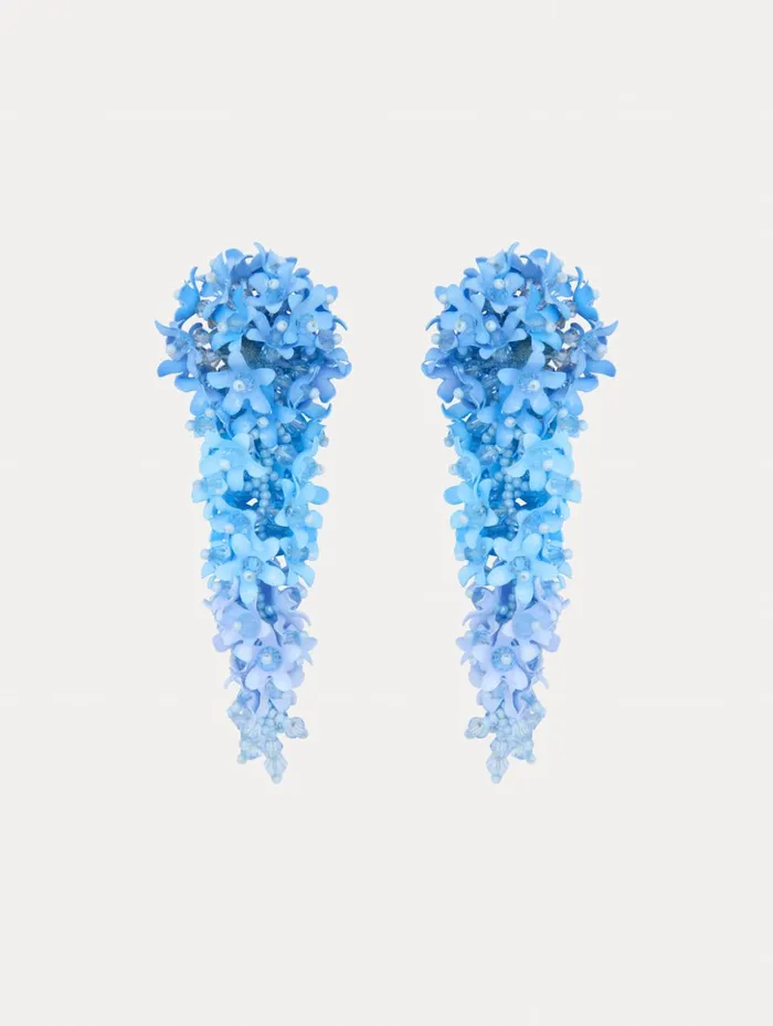 Women Earrings Oscar De La Renta Cascading Flower ClipOn Earrings Powder Blue
