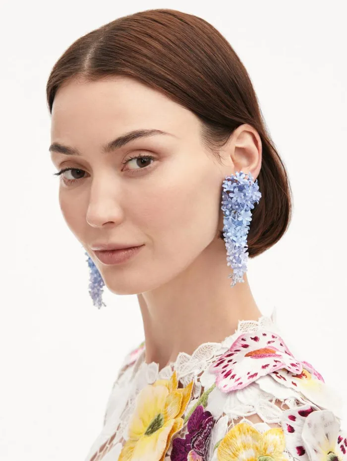 Women Earrings Oscar De La Renta Cascading Flower ClipOn Earrings Powder Blue Women Earrings Oscar De La Renta Cascading Flower ClipOn Earrings Powder Blue
