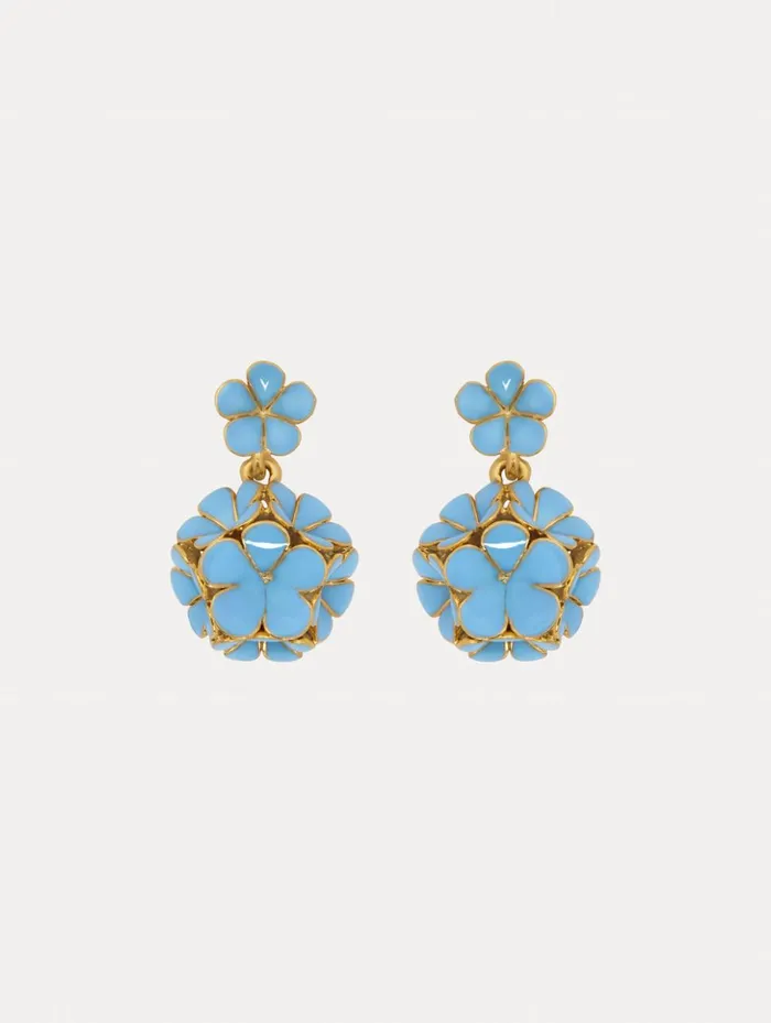 Women Earrings Oscar De La Renta Enamel Flower Drop ClipOn Earrings Blue