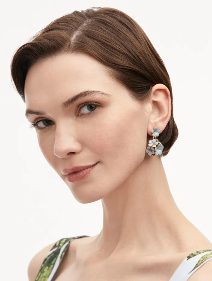 Women Earrings Oscar De La Renta Enamel Flower Drop ClipOn Earrings Blue