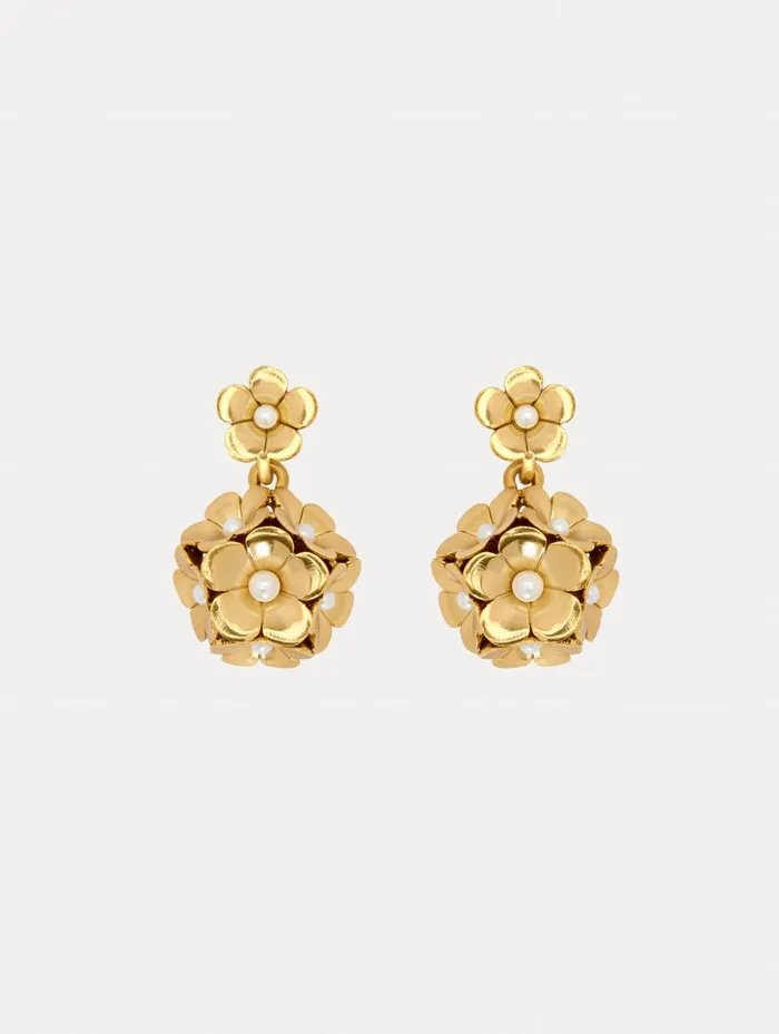 Women Earrings Oscar De La Renta Enamel Flower Drop ClipOn Earrings Pearl
