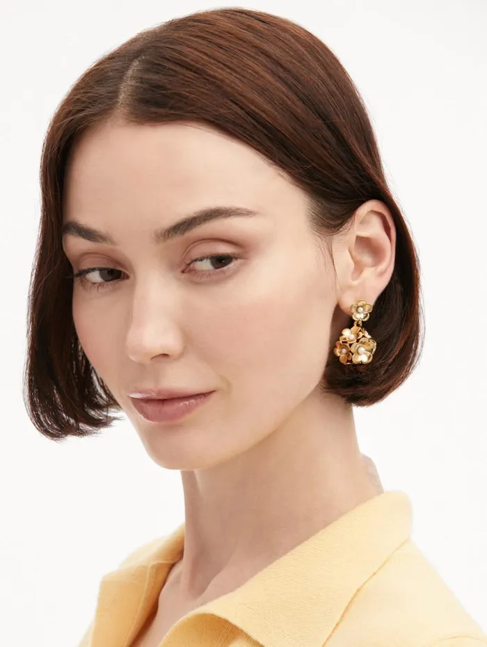 Women Earrings Oscar De La Renta Enamel Flower Drop ClipOn Earrings Pearl