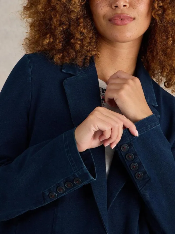 Women Evelyn Cotton Jersey Blazer Dk Denim White Stuff Coats and Jackets
