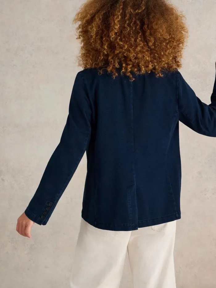 Women Evelyn Cotton Jersey Blazer Dk Denim White Stuff Coats and Jackets