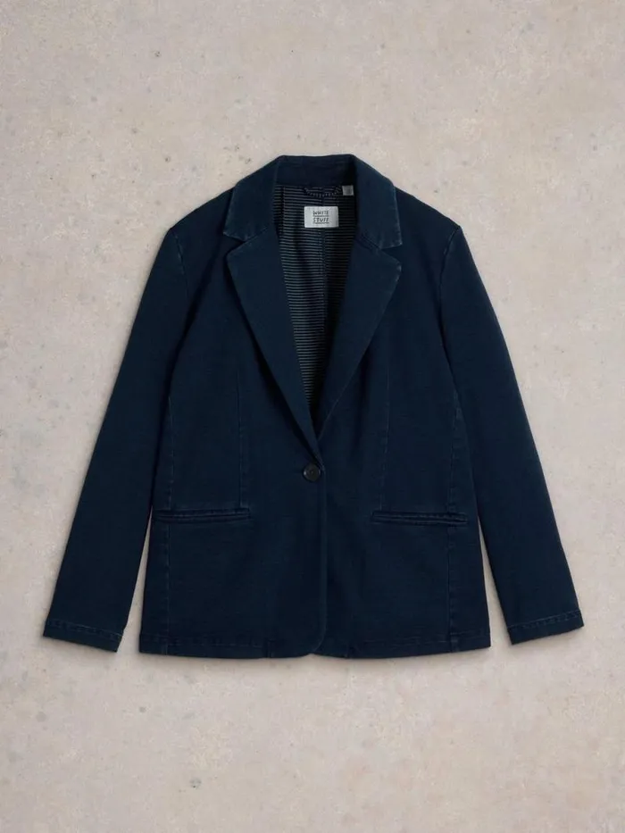 Women Evelyn Cotton Jersey Blazer Dk Denim White Stuff Coats and Jackets