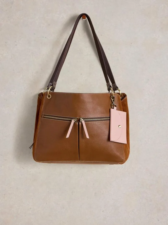 Women Farrah Leather Tote Bag Mid Tan White Stuff Bags and Purses