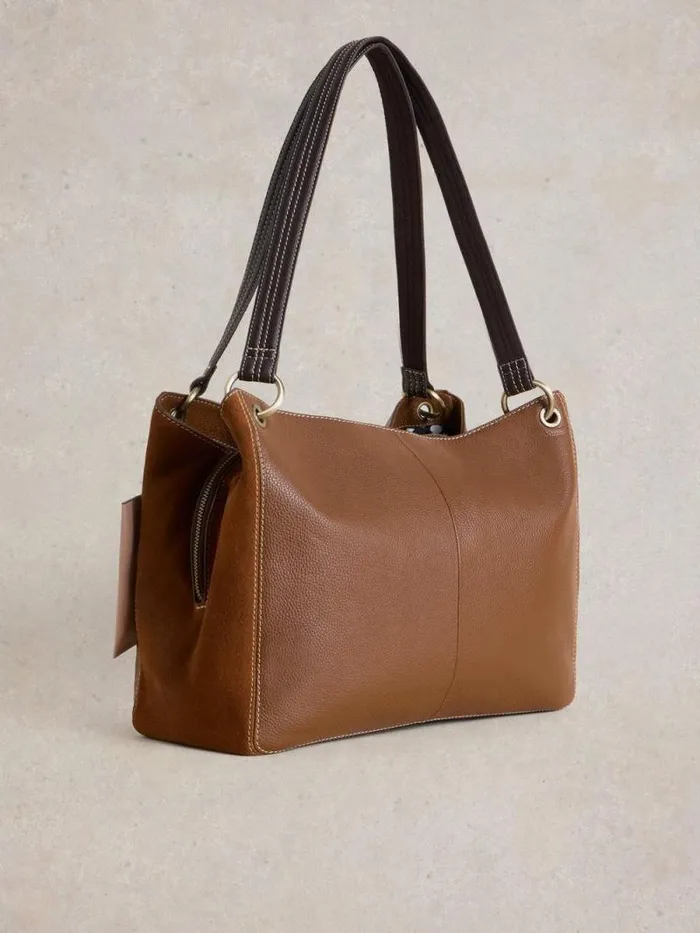 Women Farrah Leather Tote Bag Mid Tan White Stuff Bags and Purses