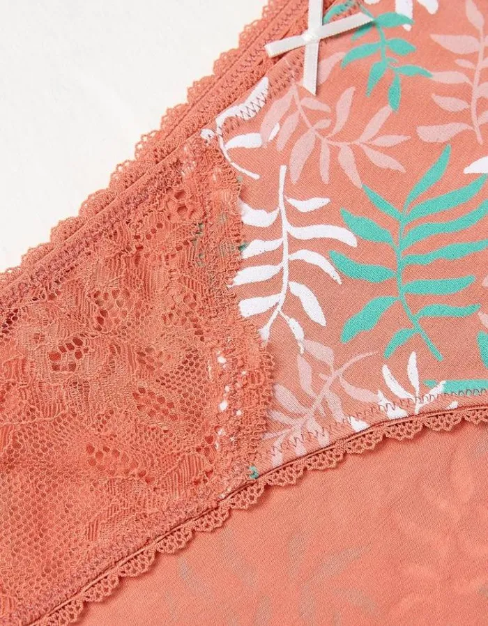 Women FatFace Buy 2 Get 1 Free Underwear Abstract Leaf Mini Knickers Light Coral