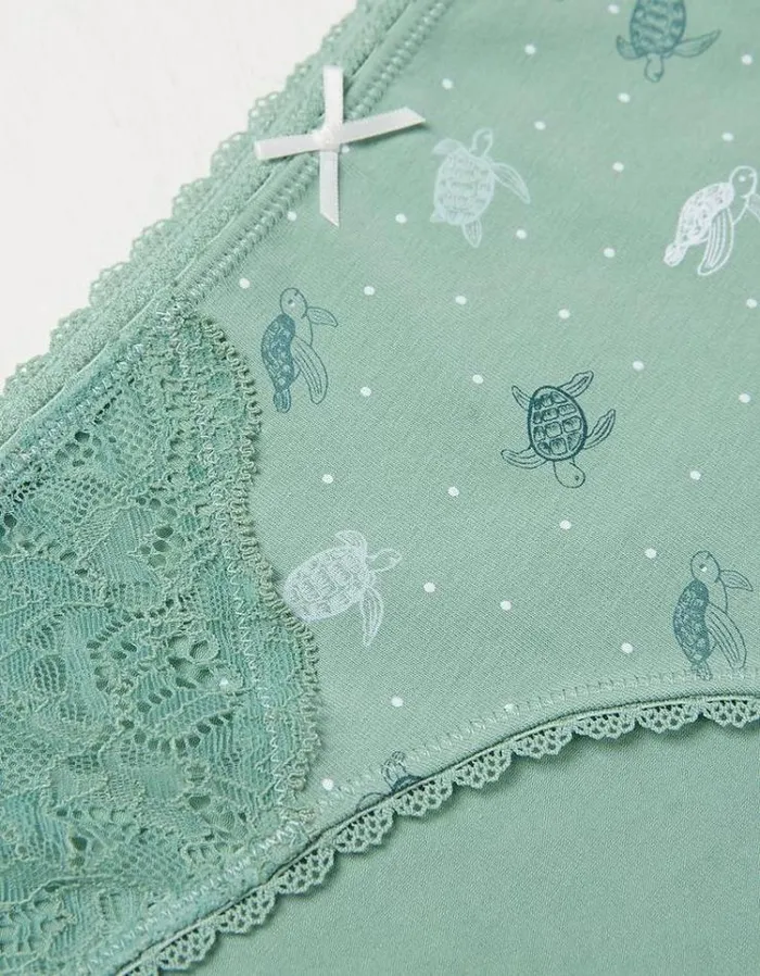 Women FatFace Buy 2 Get 1 Free Underwear Turtle Mini Knickers Green Haze