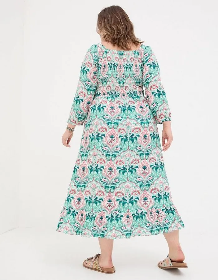 Women FatFace Festival Collection Adele Mirrored Paisley Midi Dress Teal Green