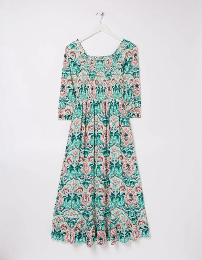 Women FatFace Festival Collection Adele Mirrored Paisley Midi Dress Teal Green