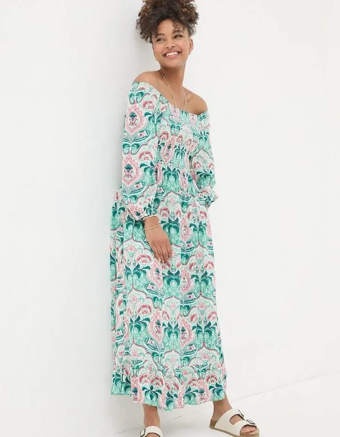 Women FatFace Festival Collection Adele Mirrored Paisley Midi Dress Teal Green