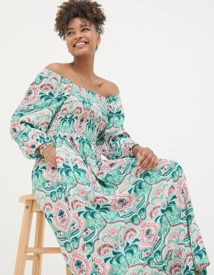 Women FatFace Festival Collection Adele Mirrored Paisley Midi Dress Teal Green