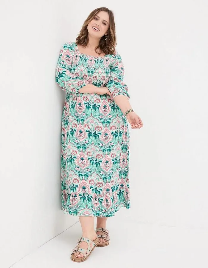 Women FatFace Festival Collection Adele Mirrored Paisley Midi Dress Teal Green