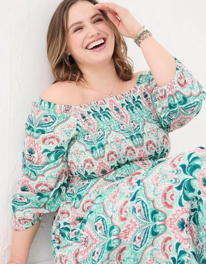 Women FatFace Festival Collection Adele Mirrored Paisley Midi Dress Teal Green