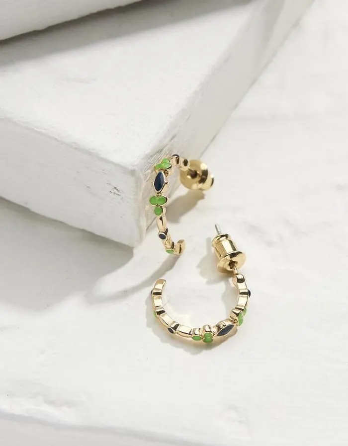 Women FatFace Jewelry Enamel Gem Hoops Green