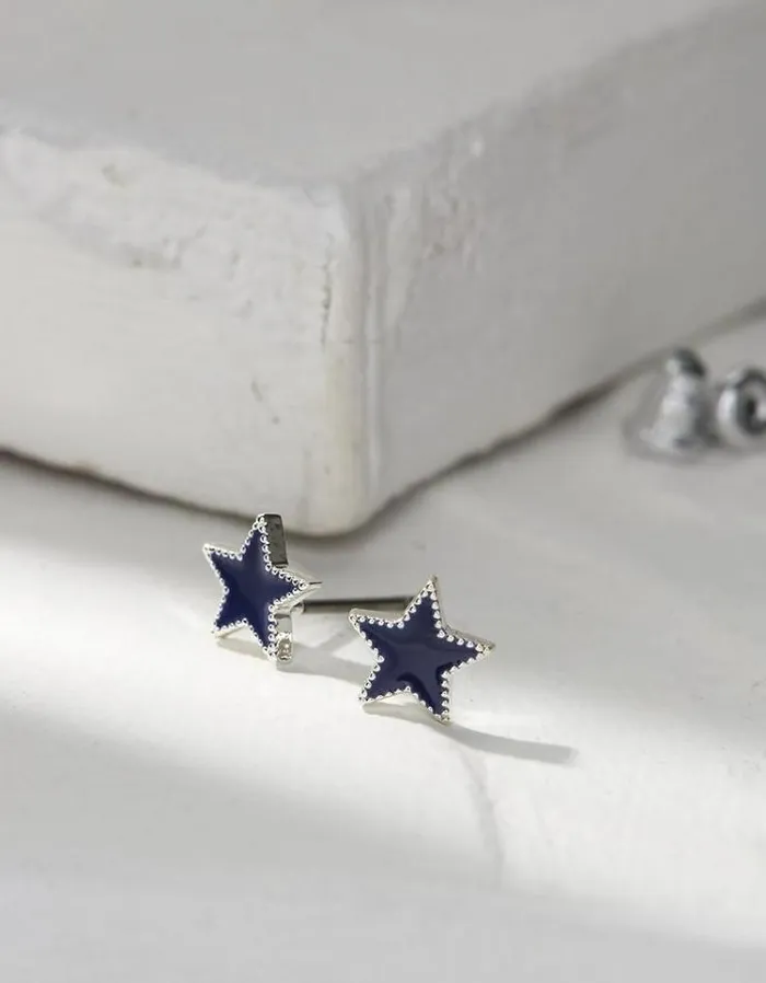 Women FatFace Jewelry Enamel Star Studs Navy