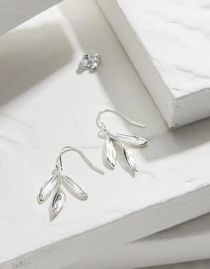 Women FatFace Jewelry Large Leaf Earrings Silver