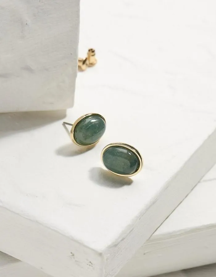 Women FatFace Jewelry Large Stone Studs Green