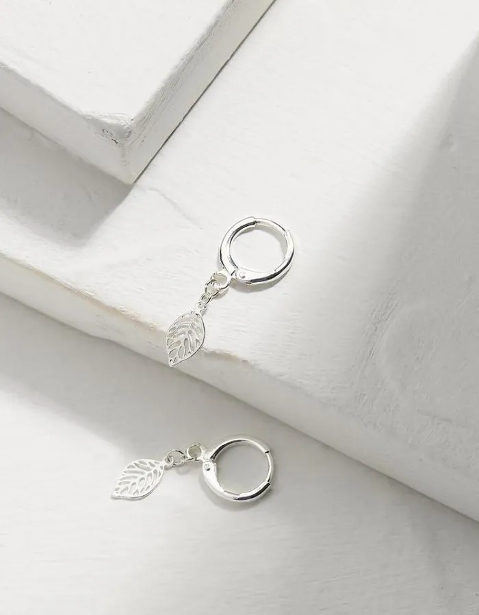 Women FatFace Jewelry Leaf Drop Earrings Silver