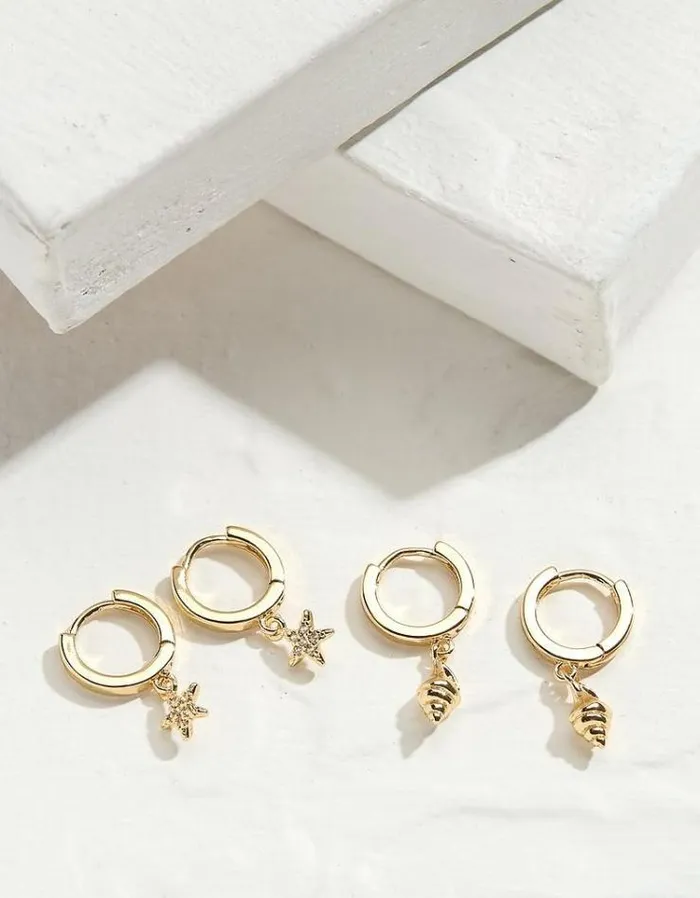 Women FatFace Jewelry Seaside 2 Pack Earrings Gold