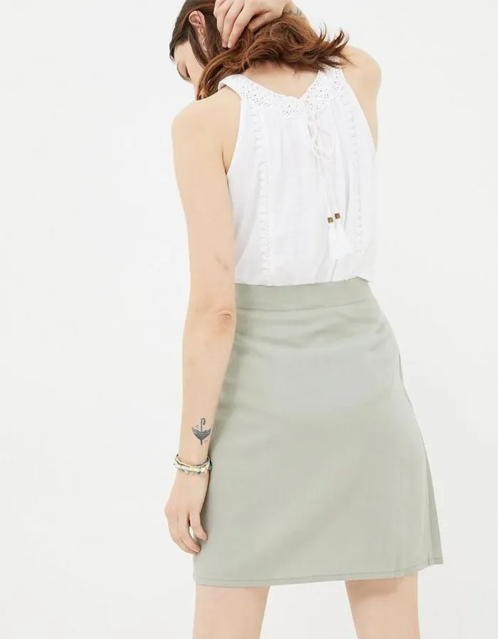 Women FatFace Linen Edit Mia Linen Blend Skirt Green