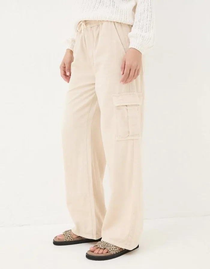 Women FatFace Pants and Leggings Carter Cargo Wide Leg Pants Washed Cream