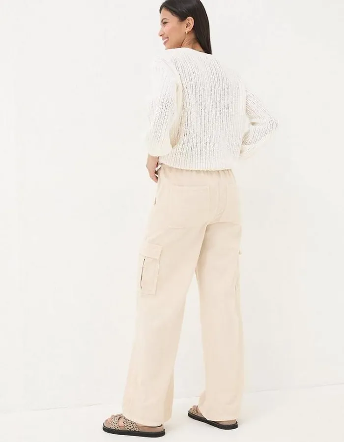 Women FatFace Pants and Leggings Carter Cargo Wide Leg Pants Washed Cream
