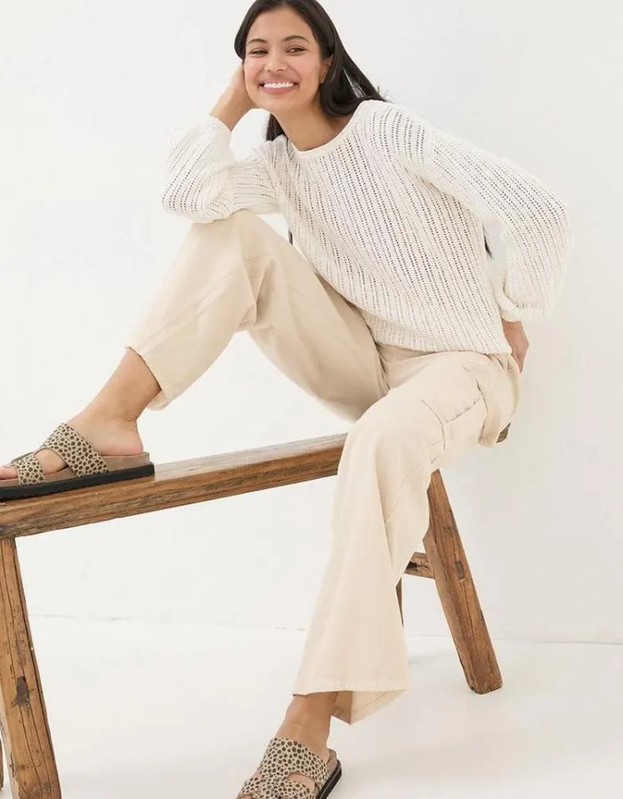 Women FatFace Pants and Leggings Carter Cargo Wide Leg Pants Washed Cream