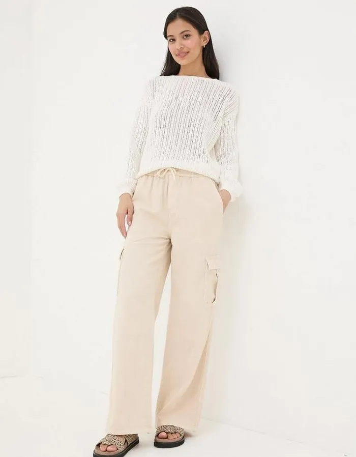 Women FatFace Pants and Leggings Carter Cargo Wide Leg Pants Washed Cream