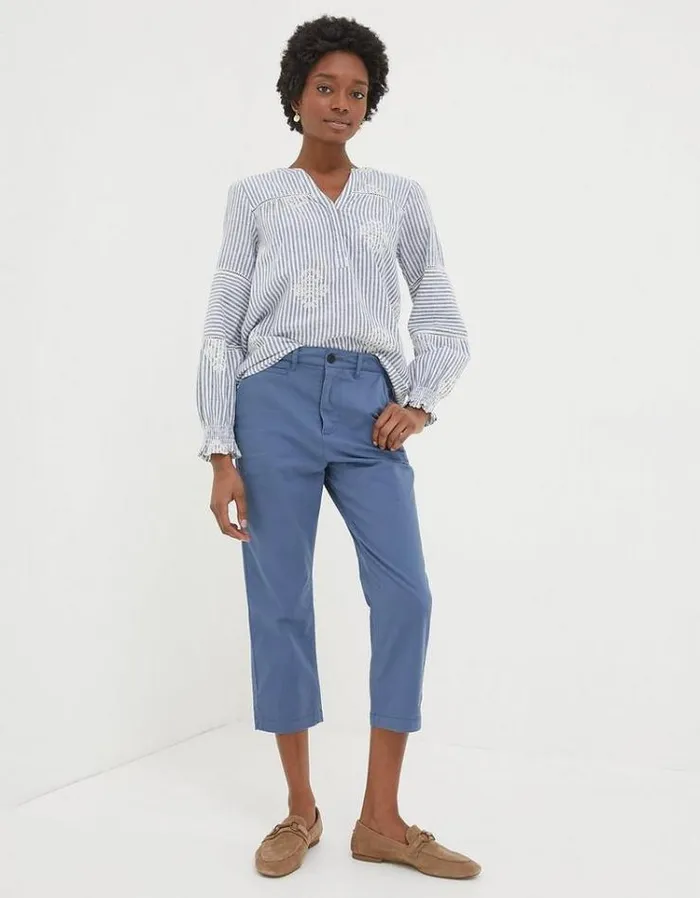 Women FatFace Pants and Leggings Farnham Crop Chinos Chambray Blue