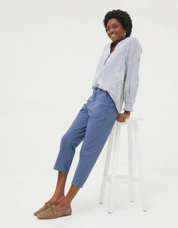 Women FatFace Pants and Leggings Farnham Crop Chinos Chambray Blue
