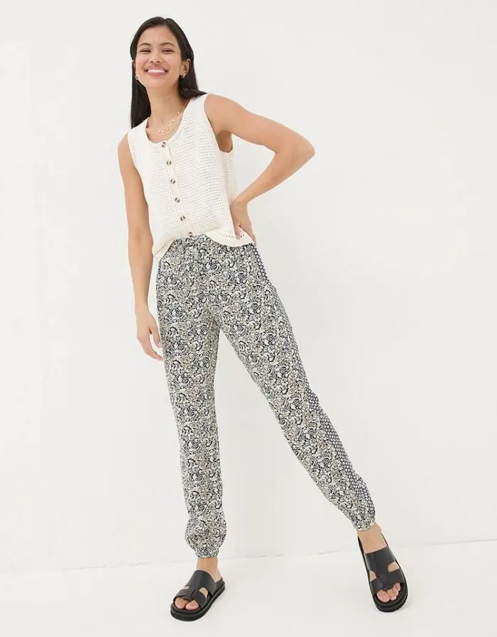 Women FatFace Pants and Leggings Lyme Inlay Floral Pants Black