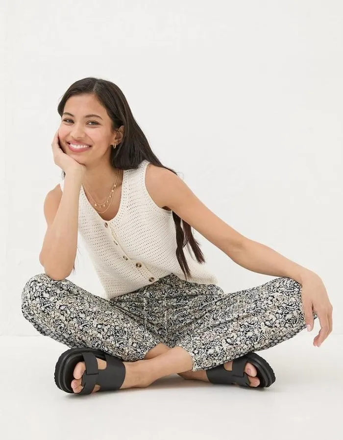 Women FatFace Pants and Leggings Lyme Inlay Floral Pants Black