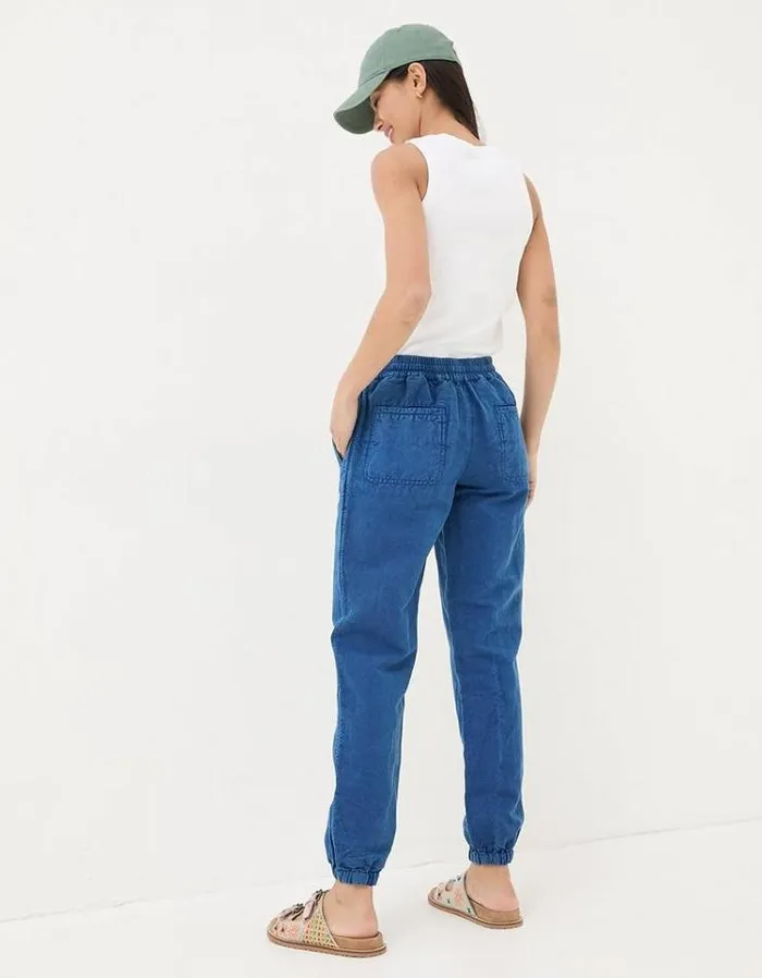 Women FatFace Pants and Leggings Lyme Linen Blend Joggers Blue