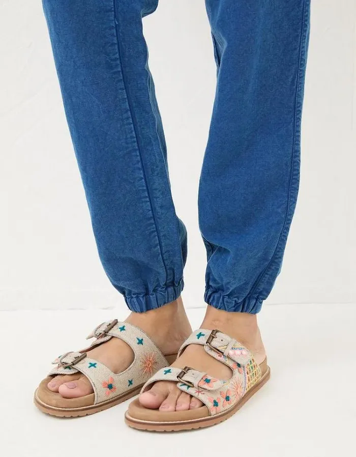 Women FatFace Pants and Leggings Lyme Linen Blend Joggers Blue