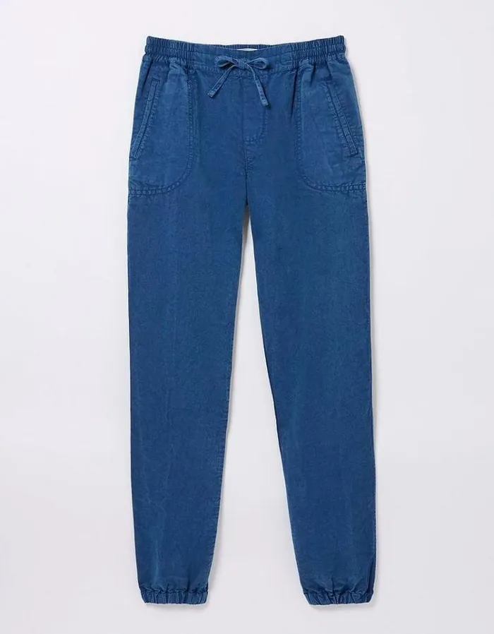Women FatFace Pants and Leggings Lyme Linen Blend Joggers Blue