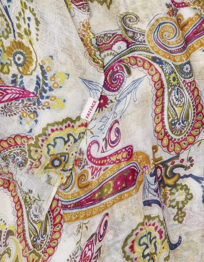 Women FatFace Scarves Bright Paisley Scarf Ivory