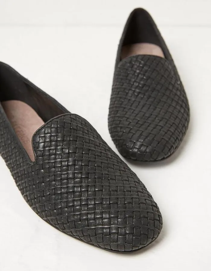 Women FatFace Shoes Aila Woven Ballerina Slippers Black