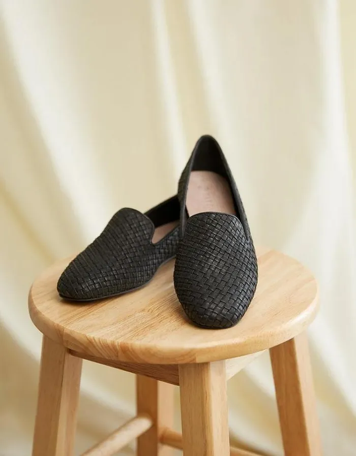 Women FatFace Shoes Aila Woven Ballerina Slippers Black